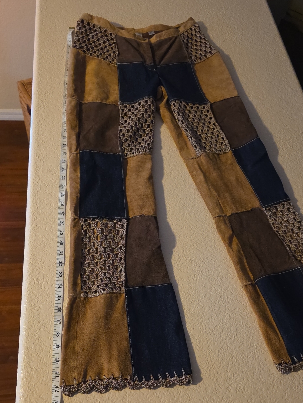 Y2K Wilson's Leather suede denim crochet patchwork halter top pants set - Picture 14 of 14